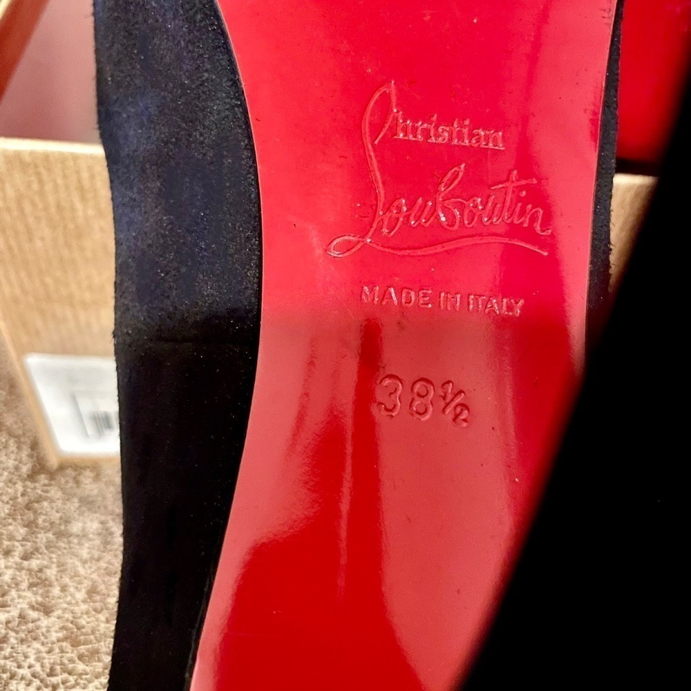 Christian Louboutin Very Prive  120mm Veau velour platform Peep pump EU 38.5 - Picture 7 of 8